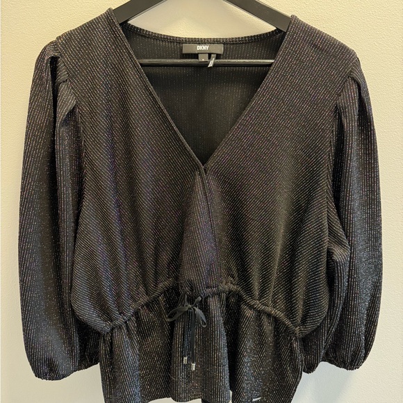 DKNY Puff-Sleeve Lurex Wrap Blouse - Picture 3 of 8